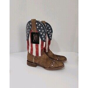 JB Dillon Men’s 10.5 D Square Toe  American Flag Patriotic Cowboy Boots